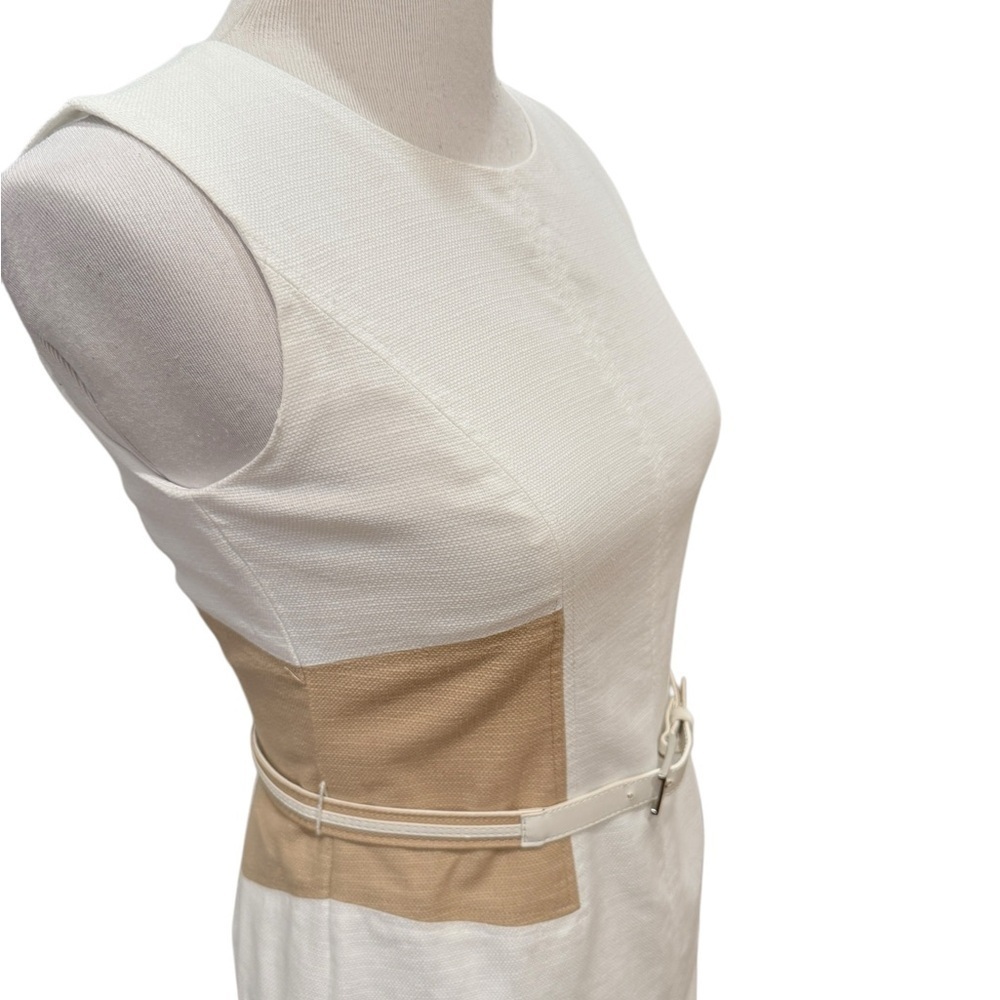 Anne Klein Cream and Tan Sheath Dress w/Belt  Size 2 - Picture 2 of 13